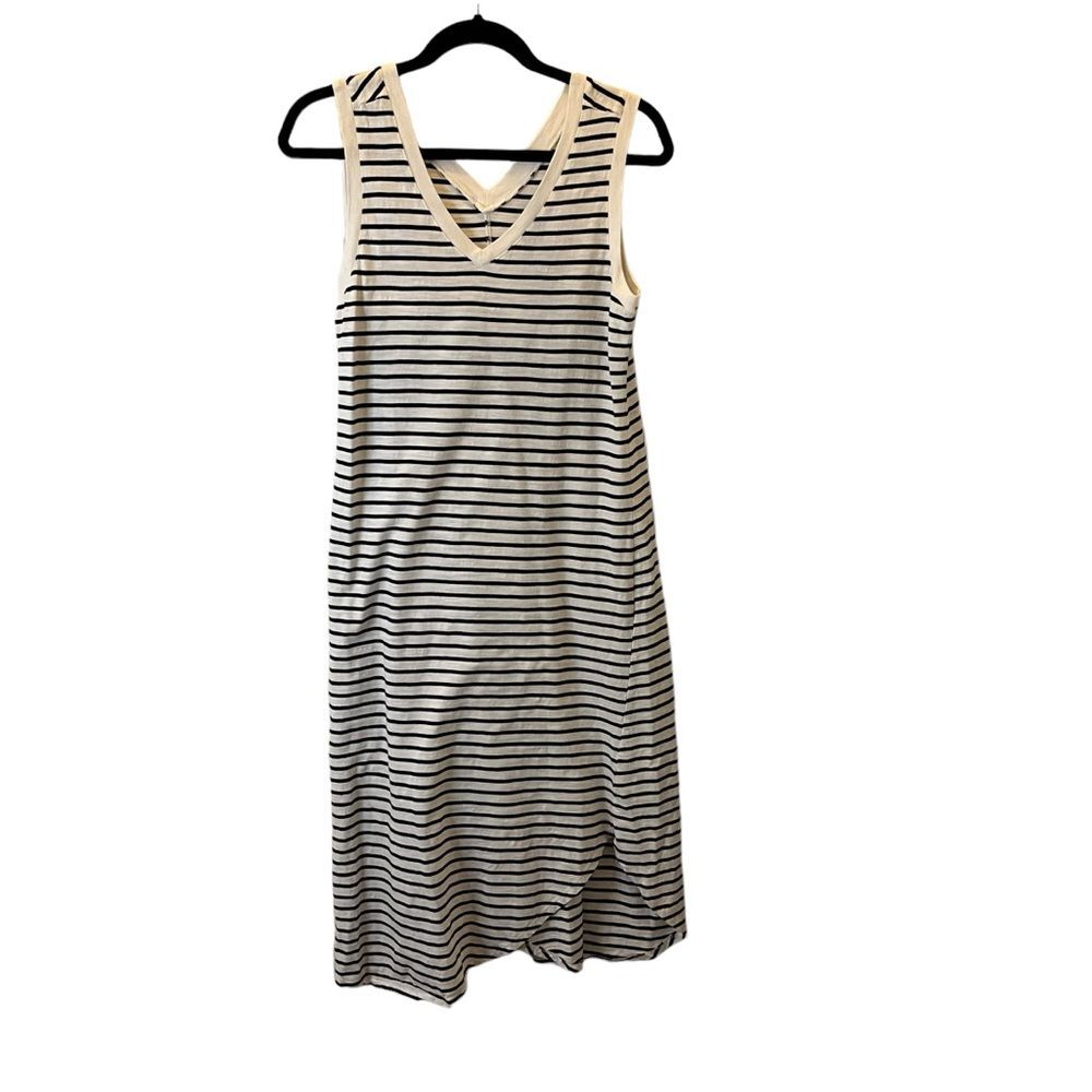 Time and Tru Black White Striped Sleeveless V Neck Shirt Dress Midi Women Size S